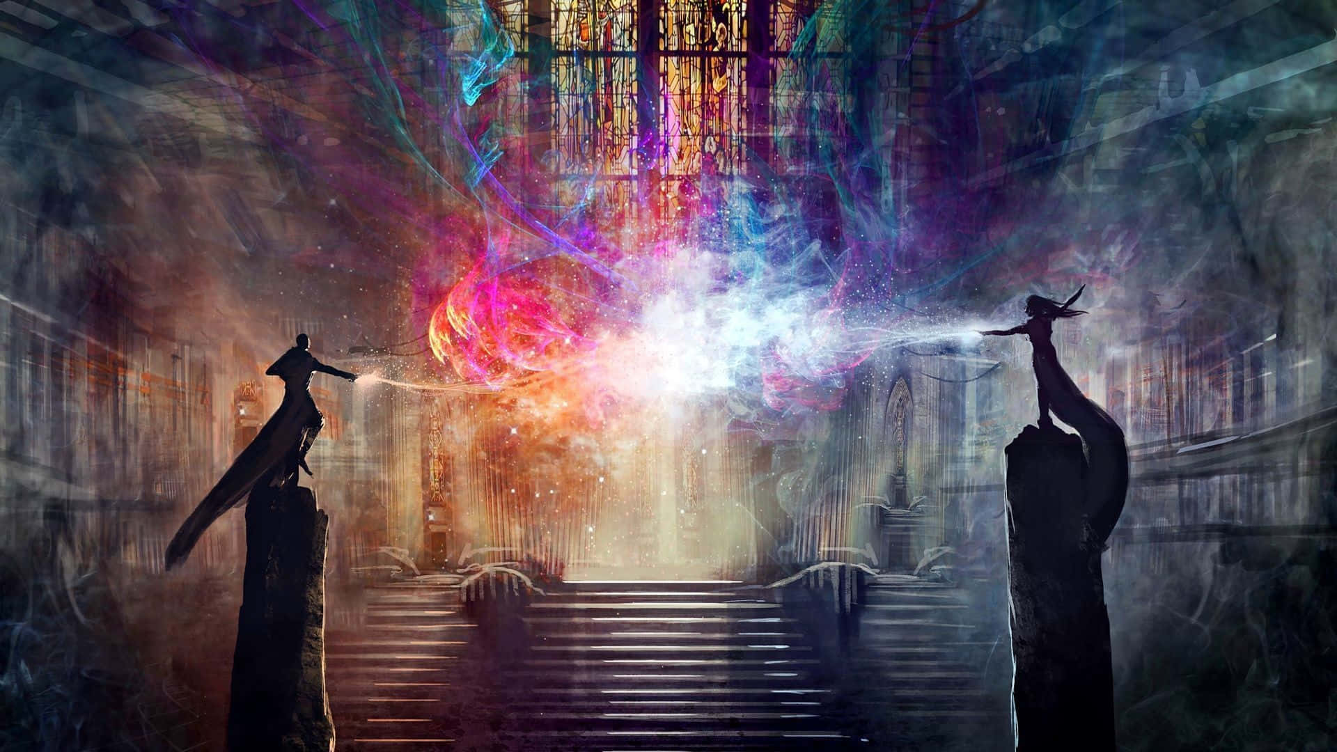 A Wise Wizard Standing Before a Picturesque Mountain Landscape