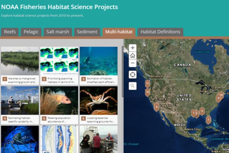 Screenshot image of the NOAA Fisheries Habitat Science Projects Storymap