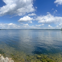 Panoramic View of the Rocks on the Shoreline at Green Lake