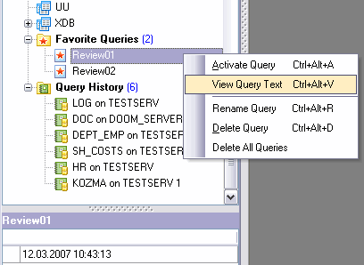 Working with favorite queries