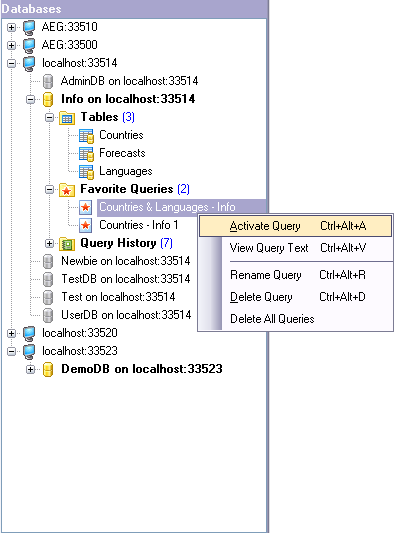 Работа с избранными запросами