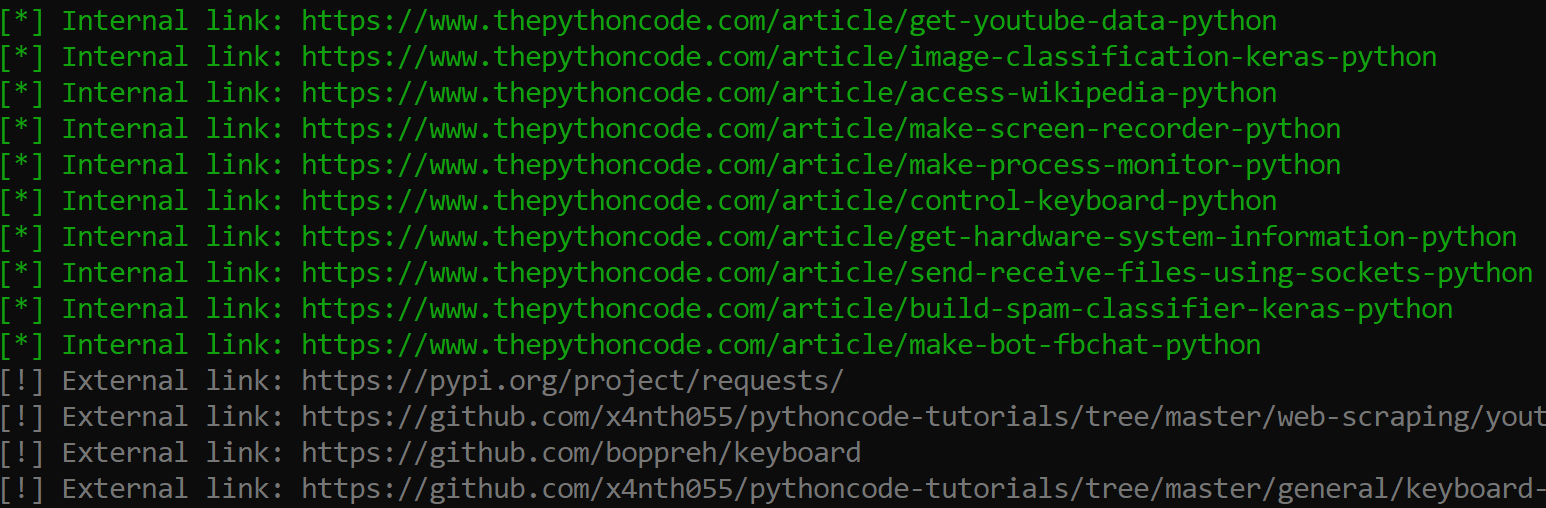 Result of Execution of the Link Extractor